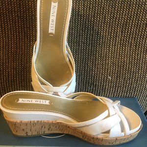 NINE WEST White summer Wedge heel sandals size 7 Brand new in box